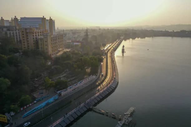 Aerial view of Upper Lake Bhopal at sunset